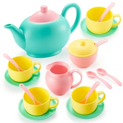 Abbildung von JOYIN Spielküche Zubehör, Teeservice Kinder Set, Kindergeschirr Rollenspiele Kunststoff, Tee Set Teeparty Kinderküche, Geschenk für