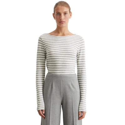 Abbildung von Marc O&#039;Polo BOAT NECK Striped Langarmshirt, Damen, Größe: XS, Multi soft stone melange