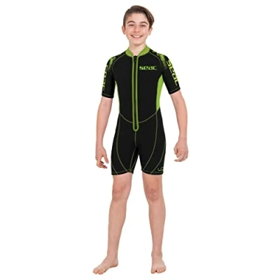 Abbildung von Seac Unisex Youth Look Kid Neoprenshorty zum Schnorcheln, Tauchen und für Wasseraktivitäten Kinder, 2,5 mm Neopren, schwarz/grün, 11 Jahren
