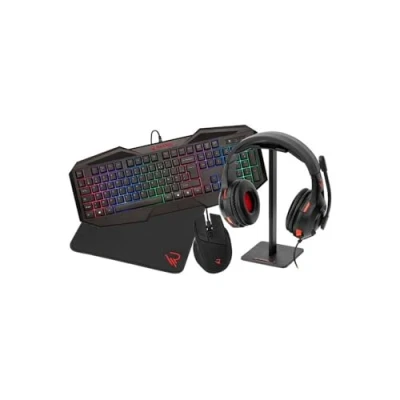 Abbildung von Raiden 5 in 1 Gaming Zubehör für PC AZERTY Tastatur Maus Matten Gamer Headset und Kopfhörerständer