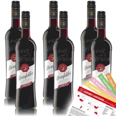 Abbildung von Rotwild Dornfelder QbA, lieblich, sortenreines Weinpaket + VINOX Winecards (6x0,75l)