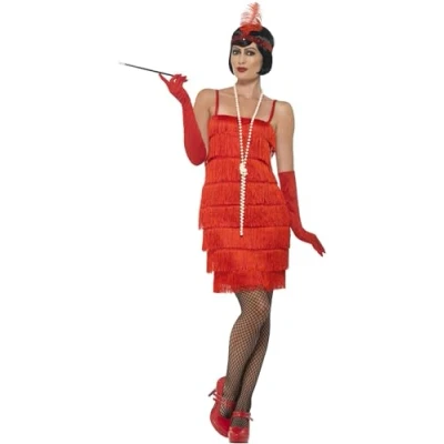 Abbildung von Smiffys Kostüm Rotes Flapper Cocktailkleid mit Fransen, Abendkleid für Damen der Goldenen 20er