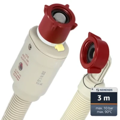 Abbildung von Kenekos 1,5 3m Aquastop Schlauch für Waschmaschine Geschirrspüler inkl. Sicherheitsventil + Schmutzsieb, 3/4 Zoll Gewinde max. 90C, Sicherheitszulaufschlauch, Zulaufschlauch Aquastopschlauch 3 m