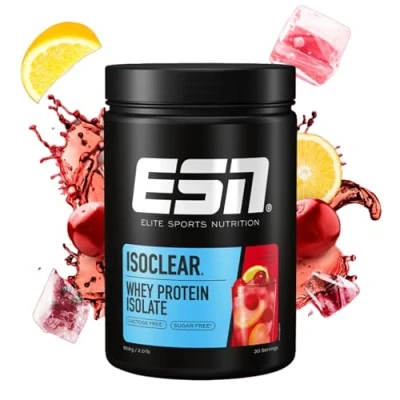 Abbildung von ESN ISOCLEAR Whey Isolate Protein Pulver, Cherry Lemonade, 908 g, Proteinlimo mit fruchtig leckerem Geschmack, clear made in Germany