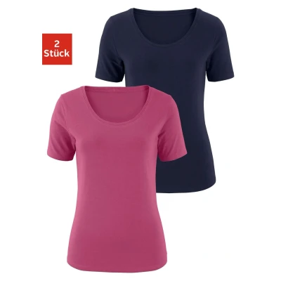 Abbildung von Lascana 2erPack Tshirt basic, Damen, Größe: 44/46, Beere/navy