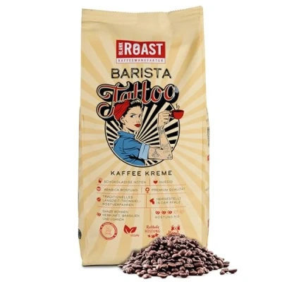 Abbildung von BLANK ROAST Barista Tattoo Kaffee Kreme 1000g im Langzeit Trommel Röstverfahren geröstet Bohnen aus den besten Anbaugebieten Premium Arabica kräftig, schokoladig &amp; nussig säurearm