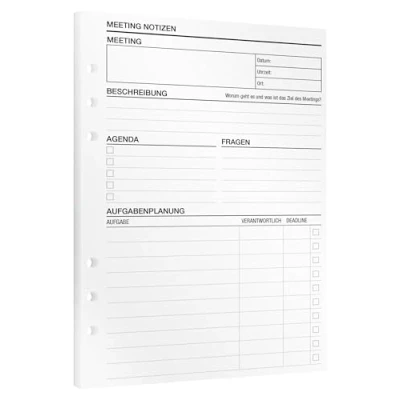 Abbildung von KOMPASS® Meeting Notizen 15 DIN A5 Einlagen Für Ringbuch Planer strukturierte Planung mit To Do Liste, Agenda &amp; Deadlines, terminkalender notizbuch Ordner