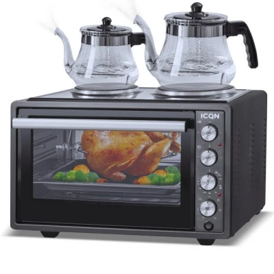 Abbildung von ICQN Minibackofen 42 Liter, mit Kochplatten und Umluft, 3800W Doppelverglasung, 40 230C
