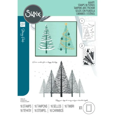Abbildung von Sizzix Stacey Park transparente Stempel mit Schablone, kosmopolitisches Weihnachten, Merry and Light von Park, mehrfarbig, Einheitsgröße
