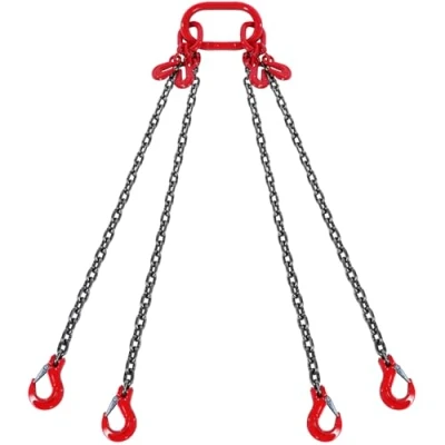 Abbildung von VEVOR 4 Strang Kettengehänge, 3 m Krankette mit Haken, G80 Forstkette, 5 Tonnen Anschlagketten für Motorzüge, Motorhebekette Ø 8 mm Chokerkette Gabelkopfhaken, Hohe Festigkeit Krangehänge