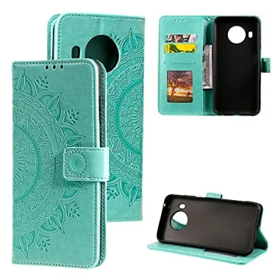 Abbildung von CoverKingz Handy Hülle kompatibel mit Nokia X10 / X20 Handyhülle Kartenfach Bookcover Case Tasche klappbar Motiv Mandala Grün
