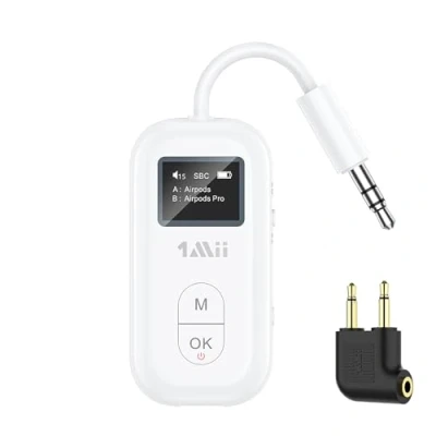 Abbildung von 1Mii Flugzeug Bluetooth 5.3 Adapter für 2 Kopfhörer/Airpods, aptX Adaptive &amp; Low Latency Sender Empfänger, Kabelloser Audio Transmitter Klinke 3,5 TV/Stereoanlage/Gym/Auto