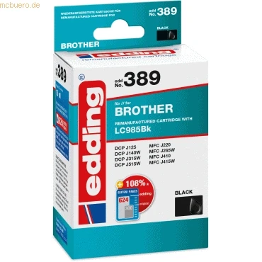 Abbildung von edding Druckerpatrone EDD 389 Einzelpatrone Schwarz 15 ml Reichweite 620 Seiten Ersetzt Brother LC985BK