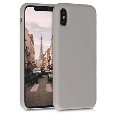Abbildung von kwmobile Hülle kompatibel mit Apple iPhone X Silikon Handy Case Handyhülle weiche Oberfläche kabelloses Laden Taupe