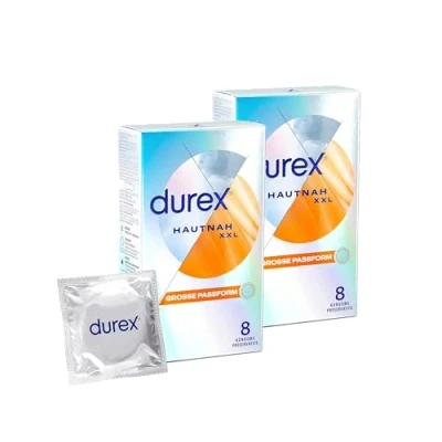 Abbildung von Durex Hautnah XXL Kondome Ultra dünn, mit großer anatomischer Easy On Form &amp; Silikongleitgel befeuchtet 16er Pack (2 x 8 Stück)