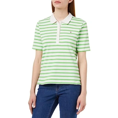 Abbildung von Tommy Hilfiger REG Stripe Poloshirt Breton white/spring Lime, Damen, Größe: XL, lime