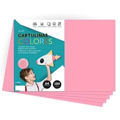 Abbildung von Farbiger Karton, A4, Pastellfarben, 180 g, zum Basteln, Drucken Ihrer Dokumente und kreativen Designs, m office (x1000, rosa)