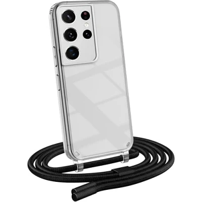 Abbildung von MyGadget Handykette für Samsung Galaxy S21 Ultra [ Hülle mit Band abnehmbar &amp; verstellbar ] Handyhülle Handyband zum Umhängen Schnur Case Schutzhülle Schwarz