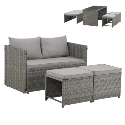 Abbildung von SVITA Gartenlounge Set ATHINA, Platzsparend, umbaubar, Tisch und Sofa in einem, Grau
