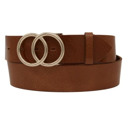 Abbildung von AnnaMatoni Damen Gürtel in weichem Rindsleder mit Doppel O Ring Schnalle Gold Nickelfrei 4cm Breit Ledergürtel Echt Leder (Braun 640, TW85 100cm Gesamtlänge)