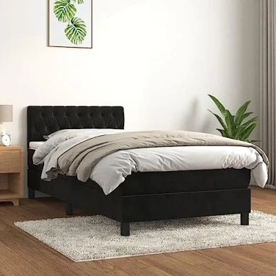 Abbildung von vidaXL Boxspringbett, Polsterbett Bett mit Matratze, Bettgestell Kopfteil Lattenrost, Einzelbett für Schlafzimmer, Schwarz 90x200cm Samt