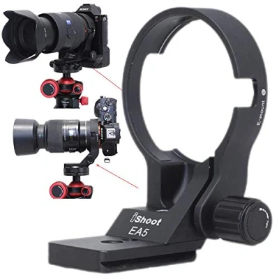 Abbildung von iShoot Stativschelle Stativring Objektiv Montage Stativ Halterungsring Halterung Stützring für Sony LA EA5 Mount Konverter Adapterring, unten ist Arca Swiss Fit Kameraplatte Schnellwechselplatte