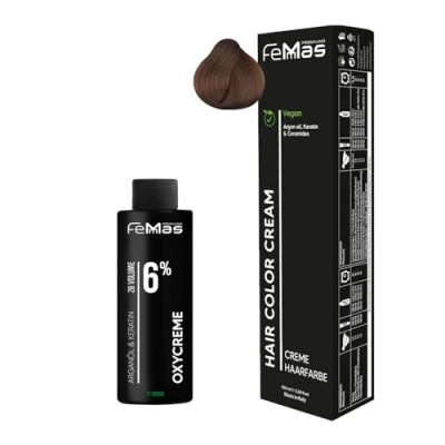 Abbildung von Femmas Haarfarbe Set Mittelblond Amber Kupfer 7.84 I Hair Color Cream 100ml + Oxycreme 6% Permanente Haar Coloration Entwickler Schonend &amp; langanhaltend Salon für Zuhause
