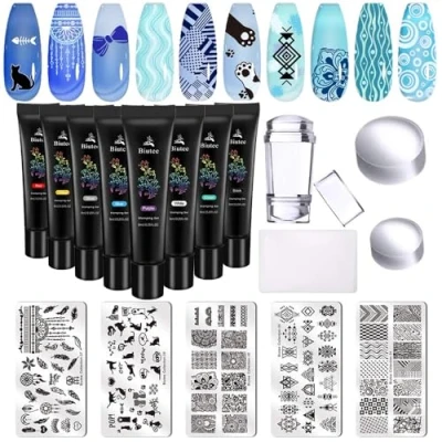 Abbildung von Biutee Nagel Stamping Set, Nail Art Set mit 8 Farben Gel und 5 Stempeln Schablone, UV Plate