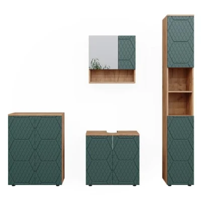Abbildung von Vicco Badmöbel Set Badezimmer 4 Irma 3D riffled Goldkraft Grün, (4 St., er Set)
