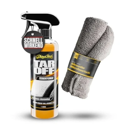 Abbildung von ShinyChiefs Tar Remover Teerentferner Set Auto mit Mikrofasertuch Entfernt Teer, Bitumen sowie Harz , Fett und Ölverunreinigungen von Allen Oberflächen Teer Entferner Spray, 1x500ml Plus Tuch