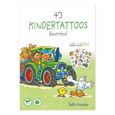 Abbildung von Lutz Mauder 43 hautfreundliche Kinder Tattoos Bauernhof, Traktor, Tiere, Kindertattoos MADE IN GERMANY, Tattoo Kinder, für Vegan, plasikfrei verpackt