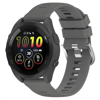 Abbildung von GIOPUEY Armband Kompatibel mit Garmin Forerunner 165, Weiches Silikon [Verschleißfest] [Atmungsaktiv] Ersatzarmband Navy Grey