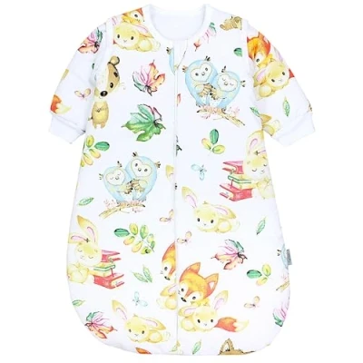 Abbildung von TupTam Baby Ganzjahresschlafsack Rund OEKO TEX zertifizierte Materialien mit abnehmbaren Ärmeln 2.5 TOG unisex, Farbe: Fuchs Eule Hase, Größe: 68 74