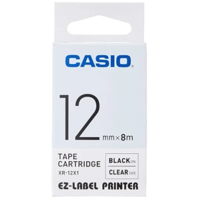Abbildung von Casio EZ Label Printer XR 12X1 Schriftband selbsthaftend 12 mm x 8,0 m schwarz auf transparent