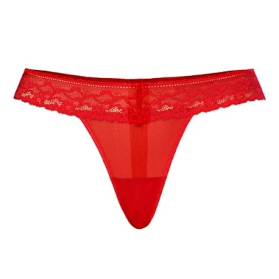 Abbildung von Teyli Damen String Tanga aus Mesh mit Spitze Schwarz Rot Beige M