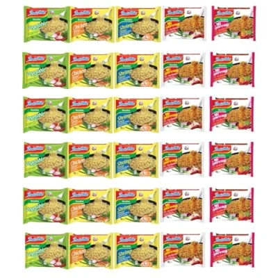 Abbildung von INDOMIE, Instant Nudeln Box, 30 verschiedene Sorten von Indomie Mi Goreng Pedas, Shrimps, Huhn, Gemüse Geschmack (30er Pack)