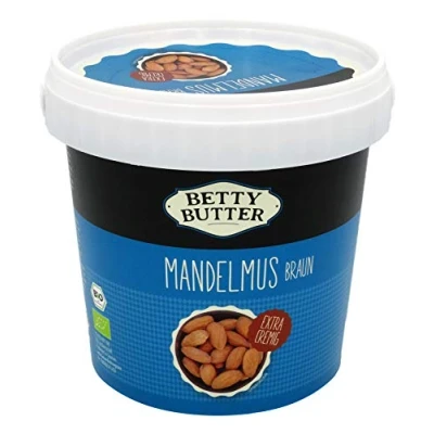 Abbildung von Bio Premium Mandelmus braun, geröstet, 1 kg Eimer, natürliches Nussmus ohne Zucker, Mandelpüree, Mandelbutter, Zusatzstoffe, kein Palmöl