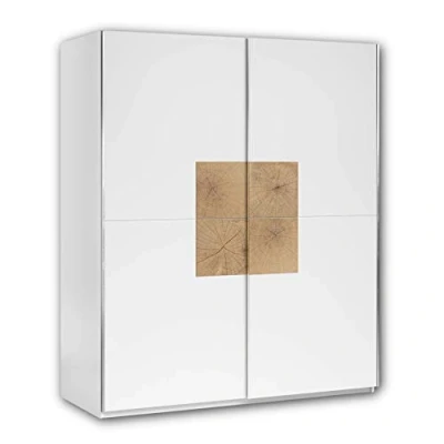 Abbildung von Stella Trading JOOS Schwebetürenschrank modern mit viel Stauraum Vielseitiger Kleiderschrank in Weiß Hirnholz Absetzungen 170 x 195 59 cm (B/H/T)
