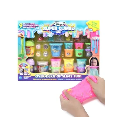Abbildung von Slimy Super Combo Set Original Slime mit 9 verschiedenen Spielmassen und 10 x Mix Ins maximaler Spielspaß für Kinder 1600g Schleim elastische Spielknete im Geschenk