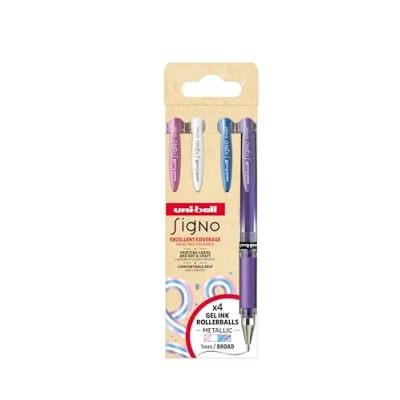 Abbildung von Uni ball Signo Gel Tintenstift, 4 Stück (Met. Pink Weiß Met. Blau Violett)) UM 153, breite 1,0 mm Linie