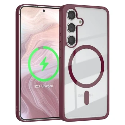 Abbildung von EAZY CASE Crystal TPU Hülle kompatibel mit Samsung Galaxy S24 Qi Charging, Silikon Kameraschutz, Slimcover, Handyhülle, Silikonhülle, Backcover, Durchsichtig, Transparent/Beere