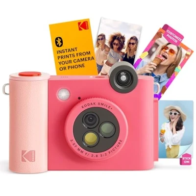 Abbildung von KODAK Smile+ 2 in 1 Digitale Sofortbildkamera &amp; kabelloser Bluetooth Fotodrucker 10MP, Spezialeffekt Drehobjektiv, Zink 2x3 Klebefotos, Drucken über Fun App von Smart Devices Fuchsie