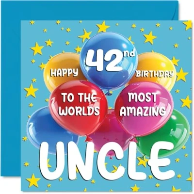 Abbildung von Stuff4 Geburtstagskarte zum 42. Onkel World&#039;s Most Amazing Oncle Geburtstag für von Nichte Neffe, 145 mm x mm, Alter 42, zweiundvierzig Grußkarten