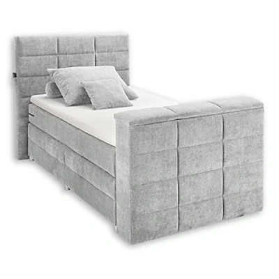 Abbildung von Stella Trading DENVER 6 Boxspringbett 120x200 mit Bettkasten, Silber Bequemes Doppelbett 7 Zonen Federkern Matratze und Topper 134 x 123 240 cm (B/H/T)