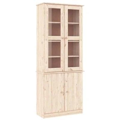 Abbildung von vidaXL Vitrinenschrank, Vitrine mit viel Stauraum, Bücherschrank Schrank Glastüren, Wohnzimmerschrank Hochschrank Beistellschrank, Massivholz Kiefer