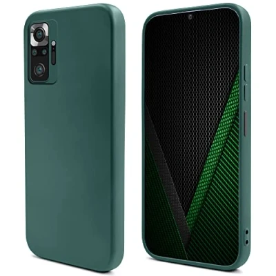 Abbildung von Moozy Lifestyle. Hülle für Xiaomi Redmi Note 10 Pro, Pro Max, Dunkelgrün Premium Silikon Schutzhülle mit Mattem Finish und Weichem Mikrofaserfutter, Phone Cover Case