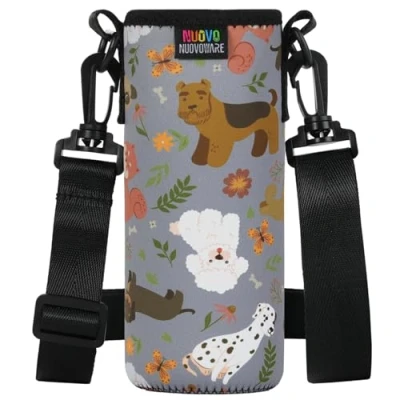 Abbildung von Nuovoware Trinkflaschenhalter, Premium Neopren Tragbare Isolierte Trinkflaschenhalter Tasche mit Verstellbarem Schultergurt, Edelstahl, Glas / Plastikflaschen, Großformat, Grau Welpe