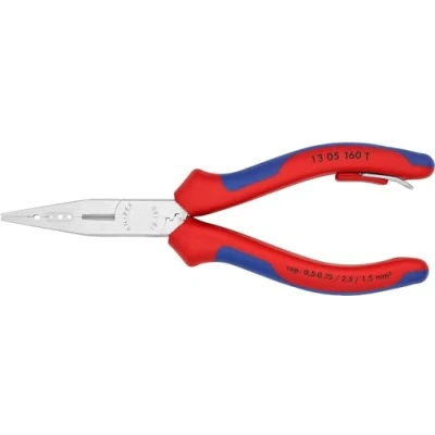 Abbildung von KNIPEX Verdrahtungszange mit Mehrkomponenten Hüllen, integrierter Befestigungsöse zum Anbringen einer Absturzsicherung verchromt 160 mm 13 05 T