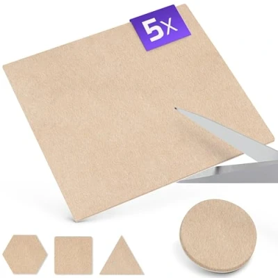 Abbildung von Filzada® Filzgleiter Selbstklebend zum Zuschneiden [5 Stück 20x20 cm] Beige Inkl. 64x Stuhlgleiter Rund Ø20mm Filz Möbelgleiter für individuellen Zuschnitt mit EXTRA Klebekraft