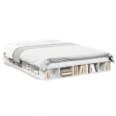 Abbildung von vidaXL Bettgestell, Bett mit Stauraum für Schlafzimmer, Bettrahmen Lattenrost, Schlafzimmerbett Doppelbett, Weiß 160x200cm Holzwerkstoff